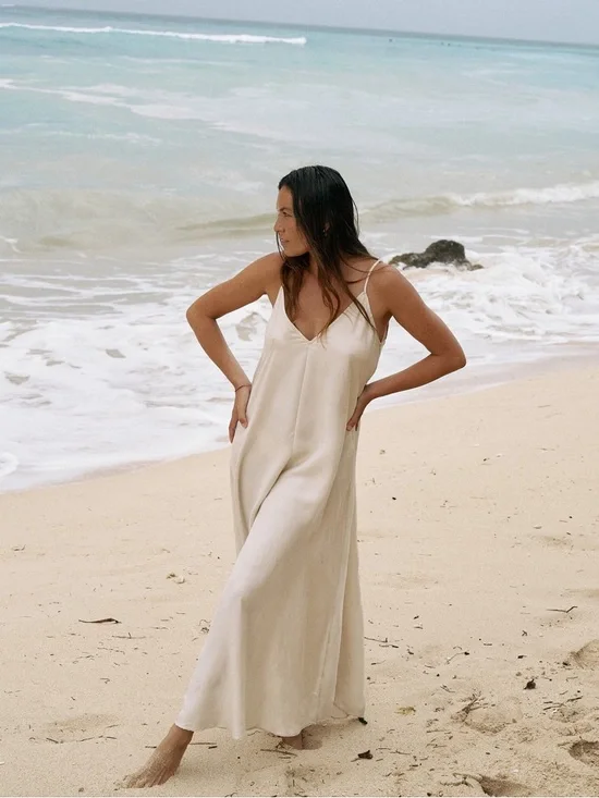 NWT The Handloom LA Slip Maxi Dress in Cream Size S/M $190 In Stores - Picture 2 of 8